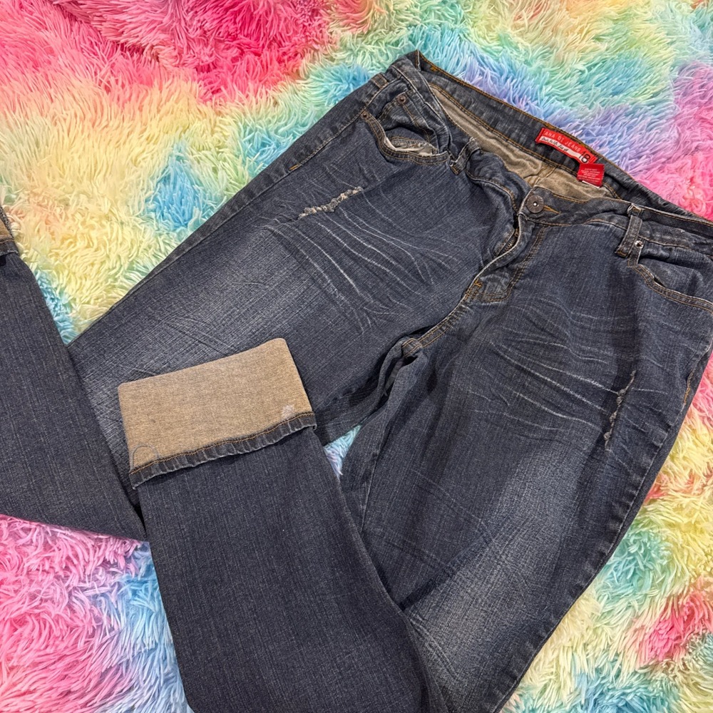 Zana Di Jeans Rockin Denim Dark Wash Distressed Straight Leg Jeans Womens 18
